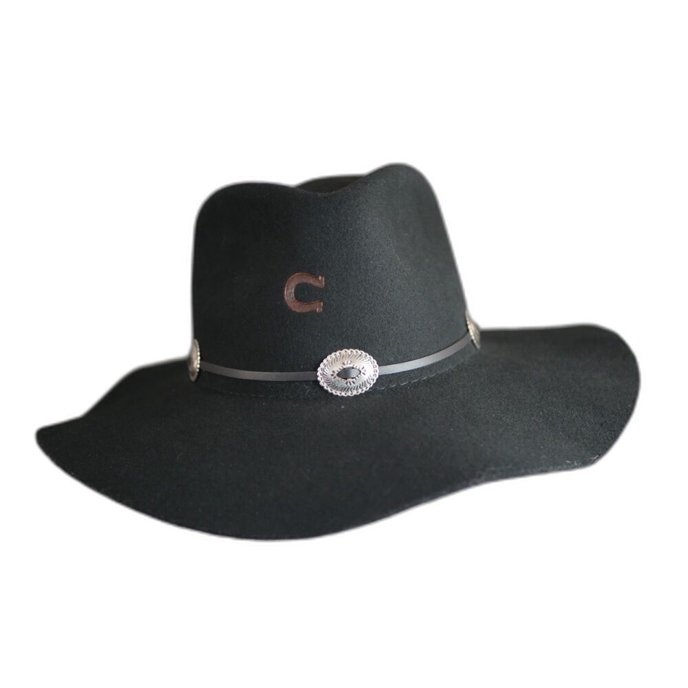 Charlie 1 Horse Black Felt Cowboy Hat with Silver Concho Band Size Large